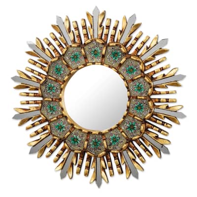 NOVICA Cusco Meadow, Reverse-painted glass wall accent mirror