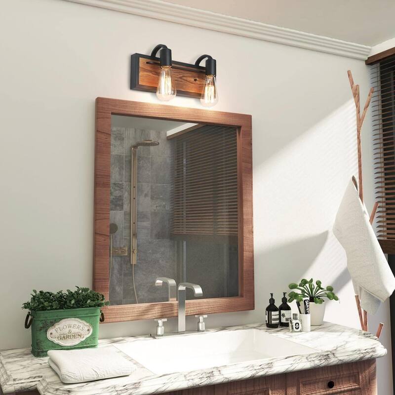 Farmhouse 2-Light Wood Wall Sconces Bathroom Vanity Lights - W14"x H 6 ...