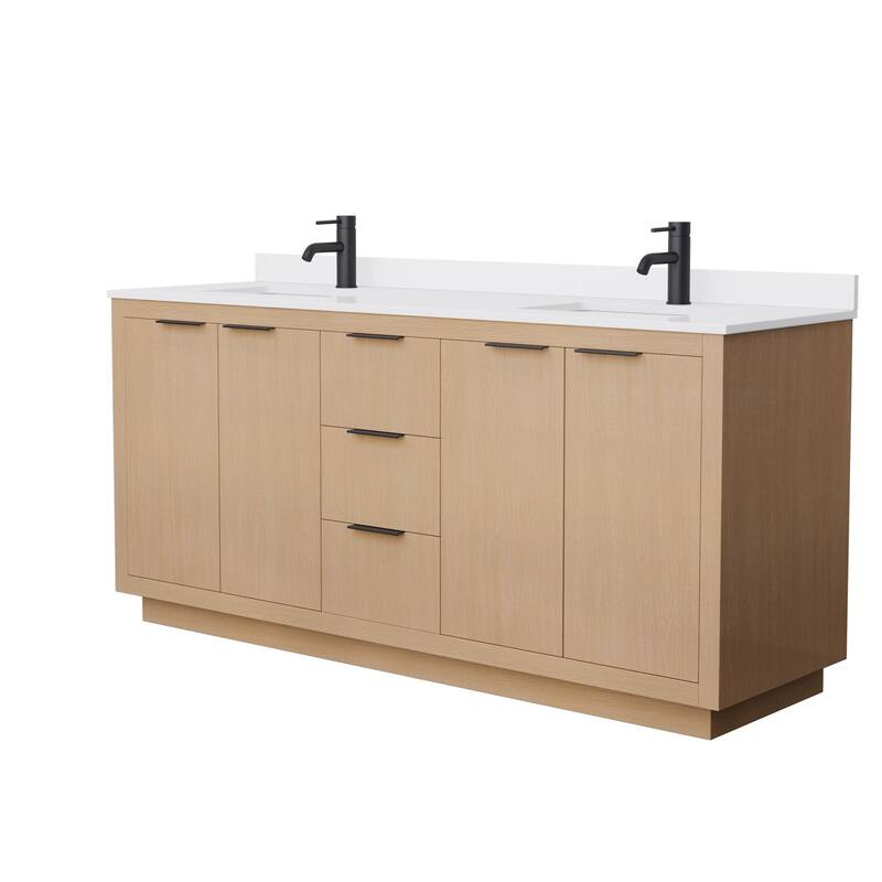 Wyndham Collection Maroni 72" Free Standing Double Basin Vanity Set - Light Straw / White Cultured Marble Top / Matte