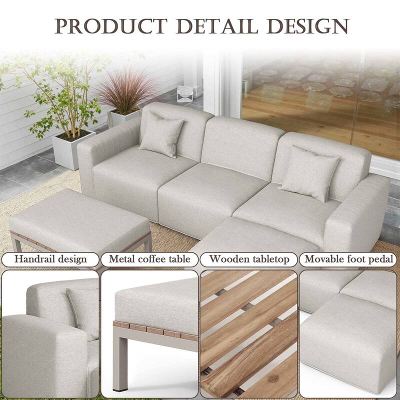 5-piece Full Foam Cushioning Sectional Sofa Set for living Room Patio