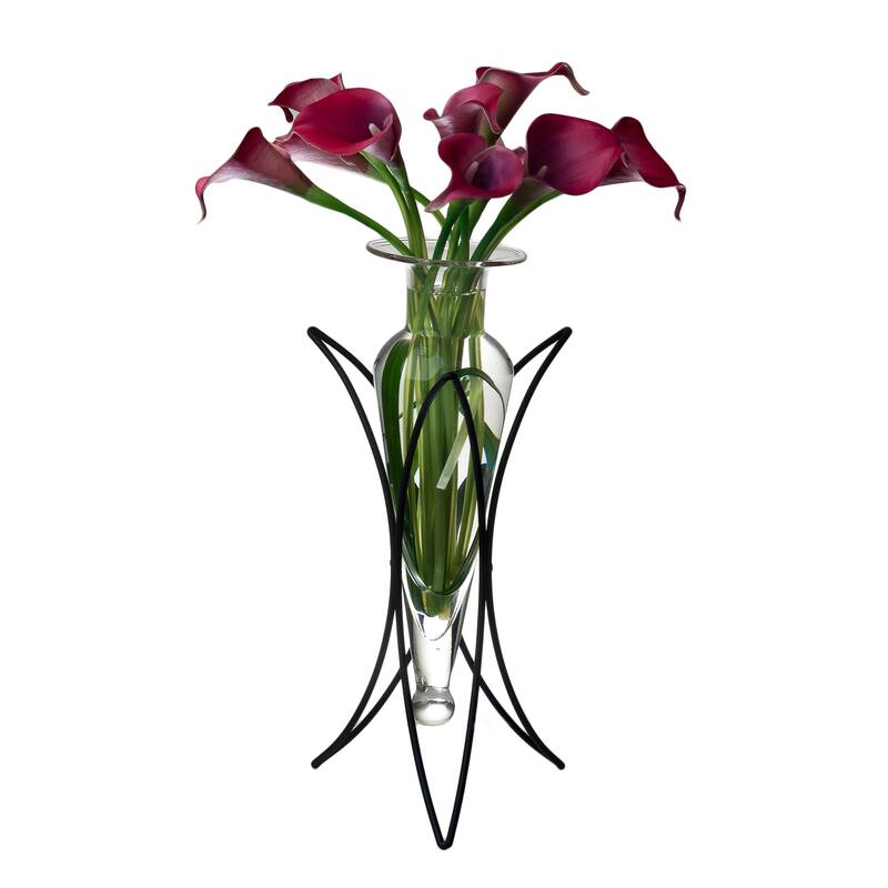 Clear Amphora Vase with Metal Half Moon Stand