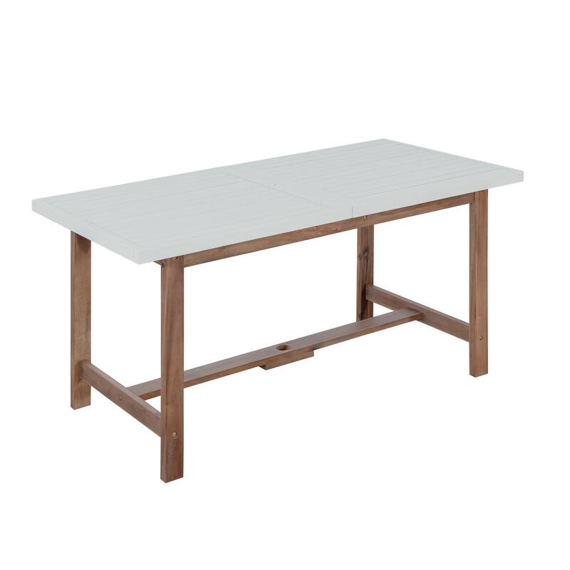 5-Piece Outdoor Acacia Wood Dining Set with Rectangular Table and Umbrella Hole for Family Gatherings