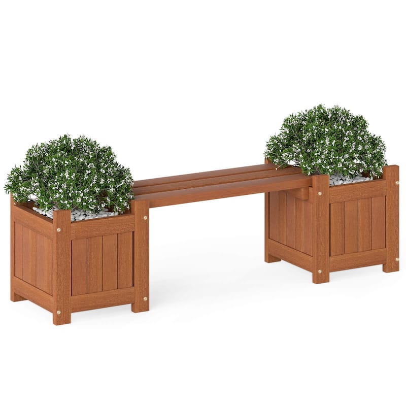 Costway Wood Planter Box with Bench Open-Ended Base & Teak Oil Finish - See Details
