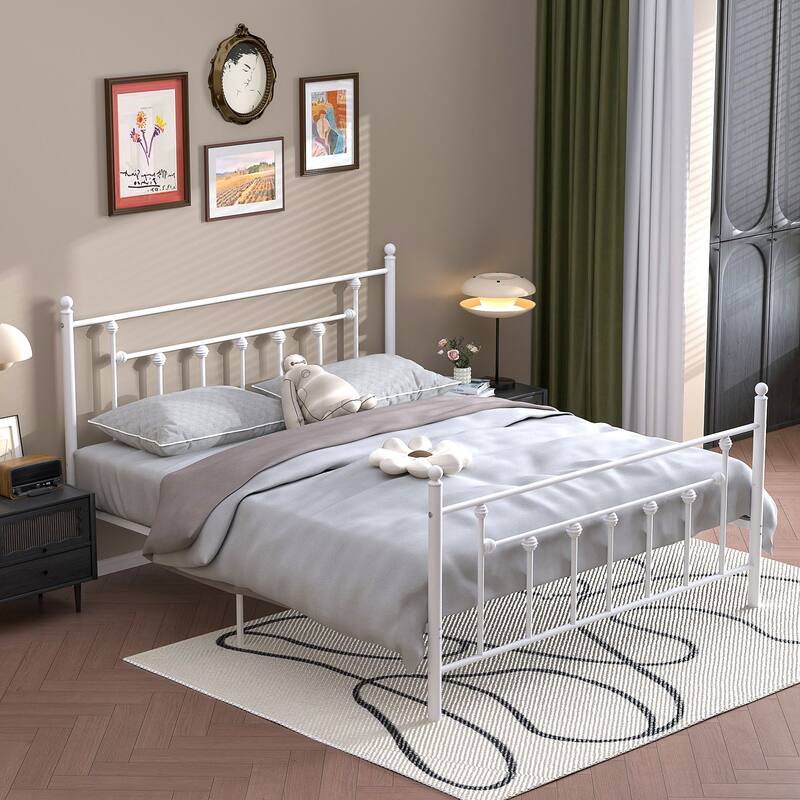 VECELO Metal Platform Bed Frame with Headboard and Footboard, Heavy Duty Slat Support/Underbed Storage Space, Victorian Style