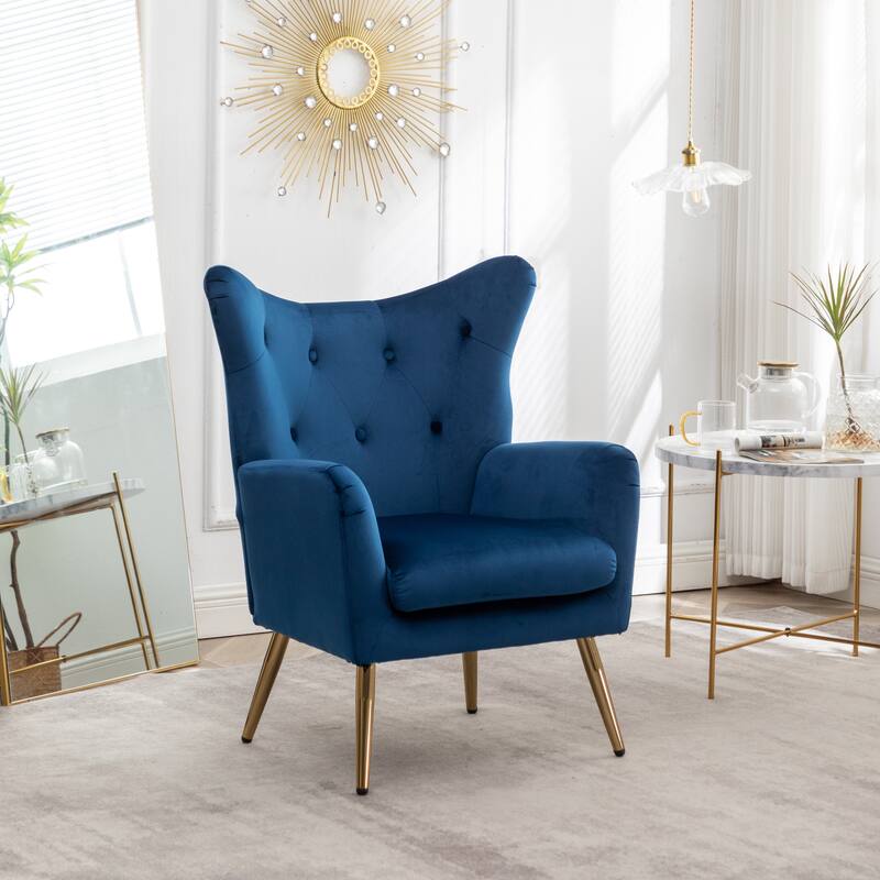 Blue 30.25" Velvet Button Tufted Accent Chair - Blue