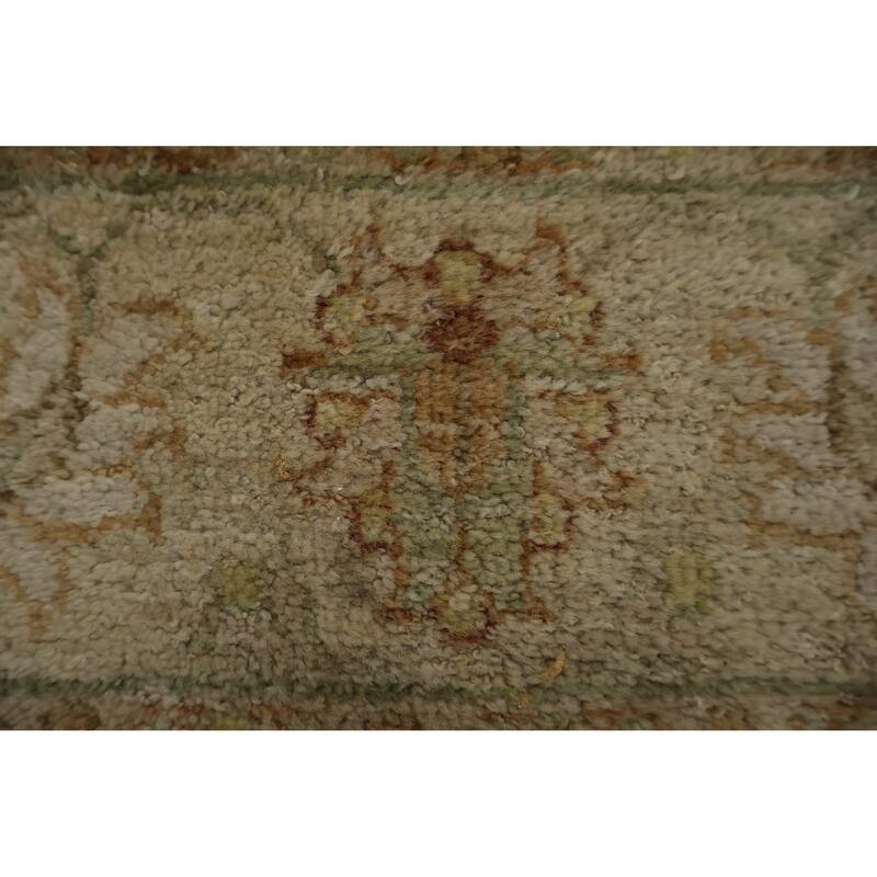 Hand Knotted Oriental 100% Wool Carpet Traditional Floral Beige & Ivories Peshawar Runner Rug - 13' 9'' X 2' 7''