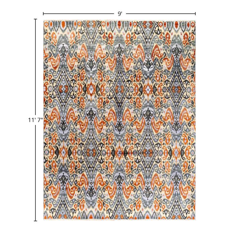 Ikat One-of-a-Kind Hand-Knotted Area Rug - Gray, 9' 0" x 11' 7" - 9' 0" x 11' 7"