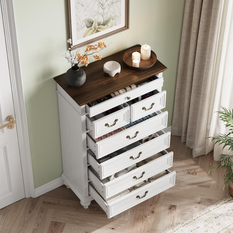 7 Drawers Dresser for Bedroom, Farmhouse 50" Tall Wood Chest of Drawers with Rustic Handle
