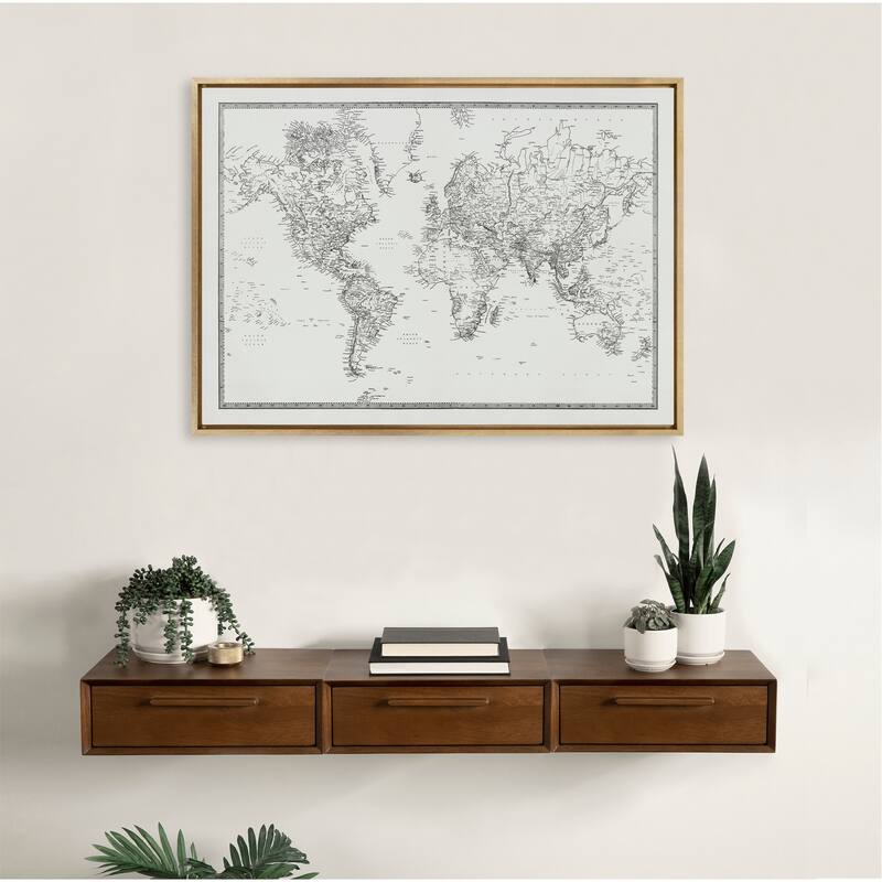 Kate and Laurel Sylvie BW World Map Canvas by Creative Bunch Studio