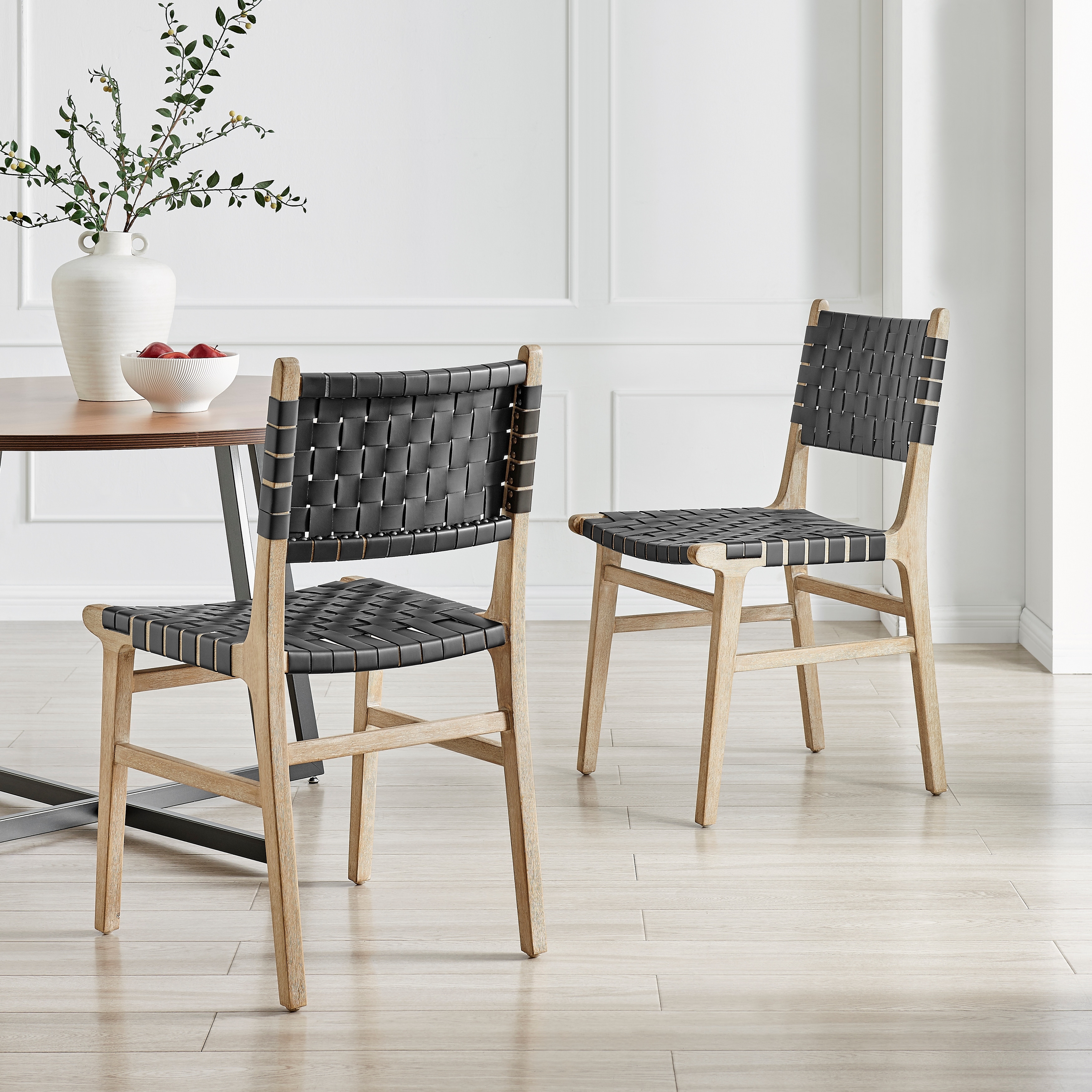 NPD Furniture Marco Faux Leather Dining Side Chair Drift Wood Frame (Set of 2)