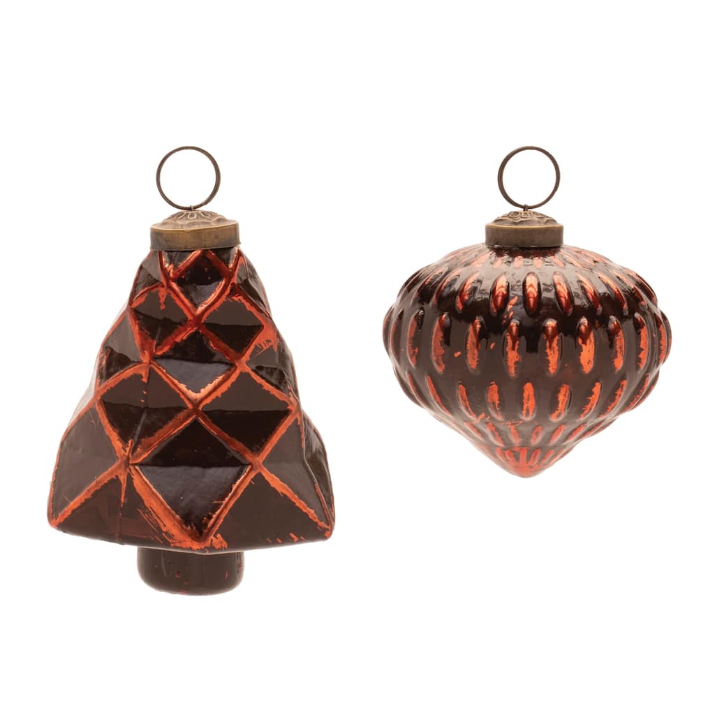 Textured Glass Tree and Onion Ornament (Set of 6) - N/A