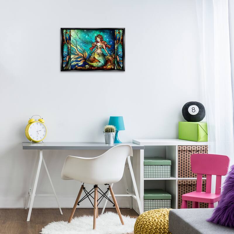 Stupell Elegant Seated Mermaid Framed Floater Canvas Wall Art Design By Mandie Manzano