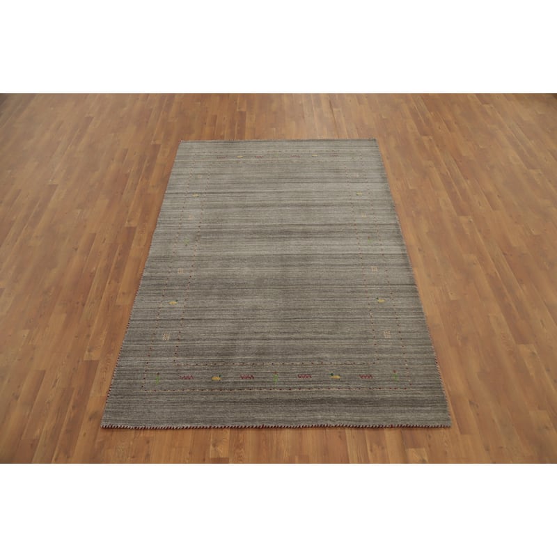 Hand Knotted Oriental 100% Wool Carpet Tribal Animal Pictorial Greys & Charcoal Gabbeh Area Rug - 7' 9'' X 5' 1''