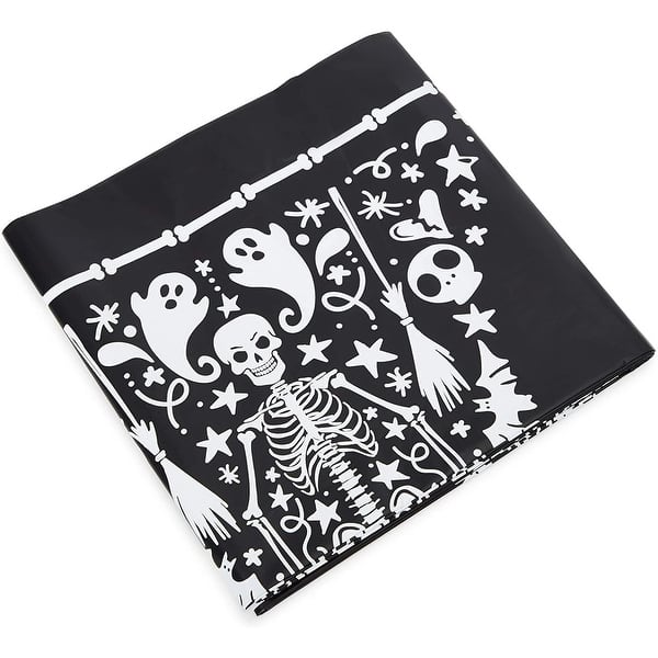 Halloween Skeleton Coffin Tablecloth 3-Pack - Black Disposable Table Covers 54x108 Inches
