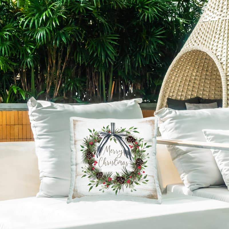 Stupell Rustic Christmas Pinecone Wreath Printed Outdoor Throw Pillow Design by Elizabeth Tyndall
