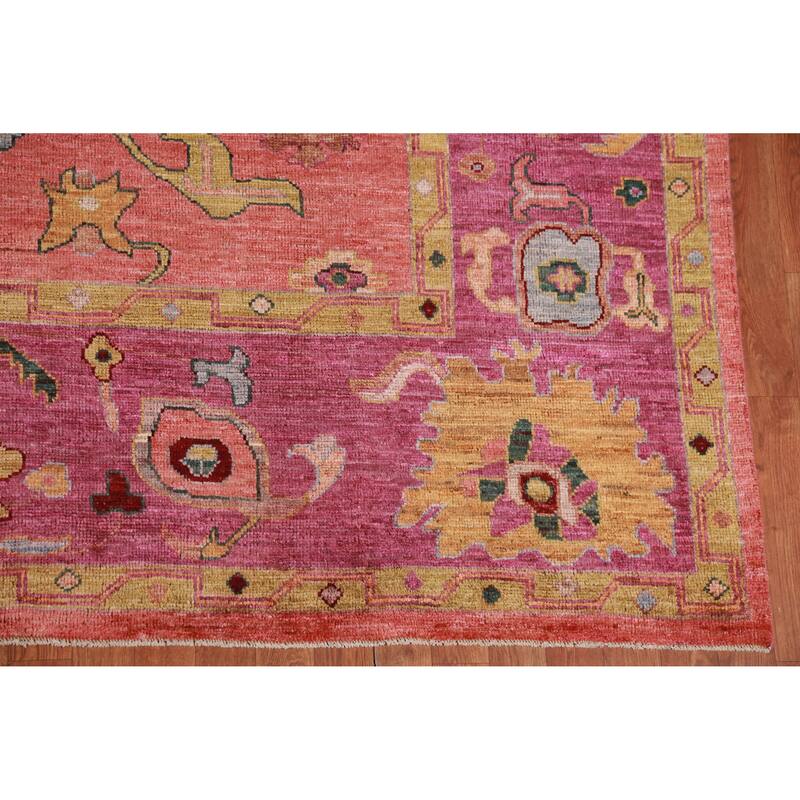 Hand Knotted Oriental 100% Wool Carpet Transitional All-Over Coral Oushak Area Rug - 9' 8'' X 8' 2''