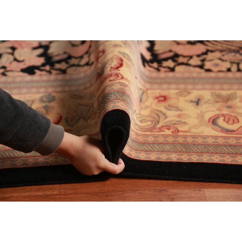 Hand Knotted Oriental 100% Wool Carpet Traditional All-Over Black Aubusson Area Rug - 17' 11'' X 11' 11''