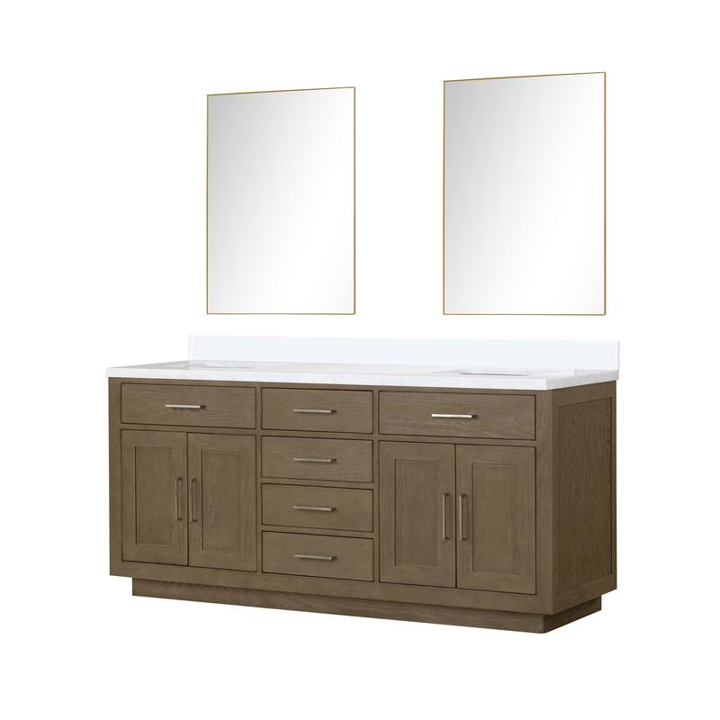 Abbey 60 in W x 22 in D Black Oak Double Bath Vanity, Cultured Marble Top, and 28 in Mirrors