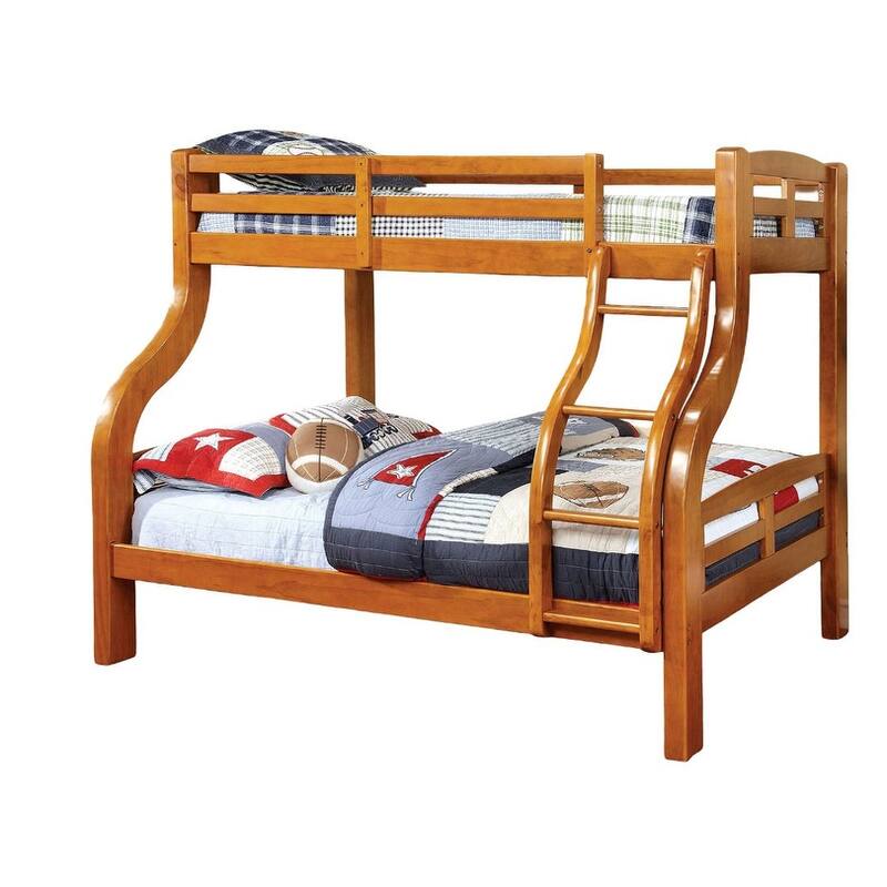 Curved Wood Design Twin Over Full Bunk Bed with Angled Ladder