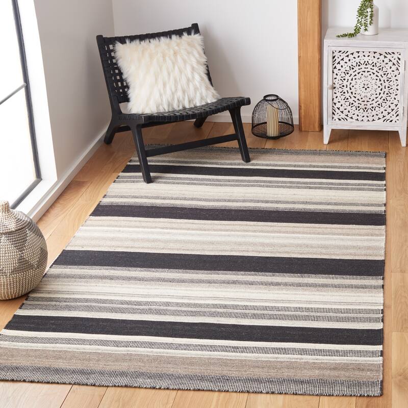 SAFAVIEH Handmade Flatweave Dhurries Cornella Modern Moroccan Wool Rug - 3' x 5' - Natural/Black