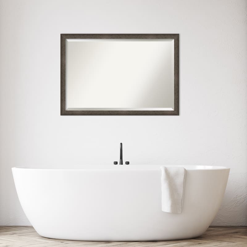 Dappled Narrow Beveled Wood Framed Bathroom Vanity Wall Mirror