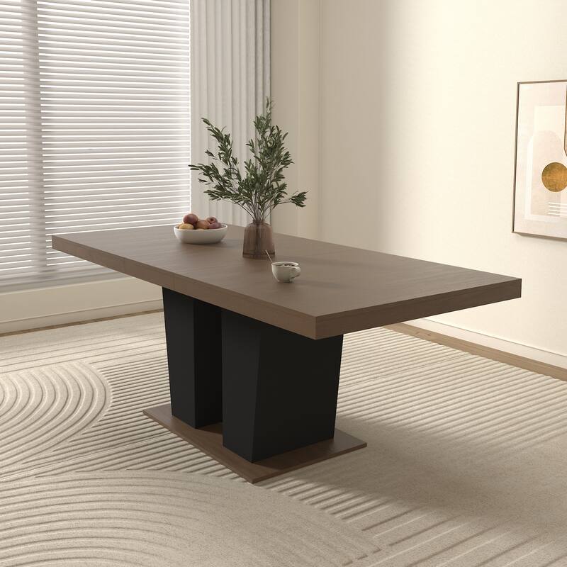 Extendable Dining Room Table, Wooden Kitchen Table with Double Pedestal Base, Large Meeting Table Home Office Table