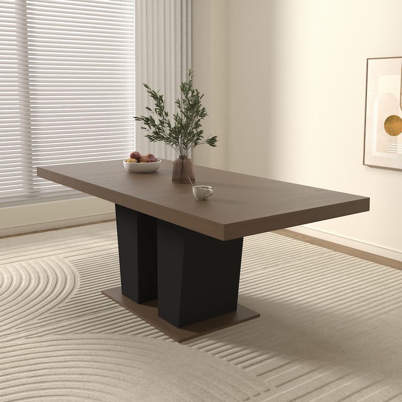 Extendable Dining Room Table for 4-10 People,Wooden Transformer Kitchen Dining Table with Black Double Sturdy Pedestal Base