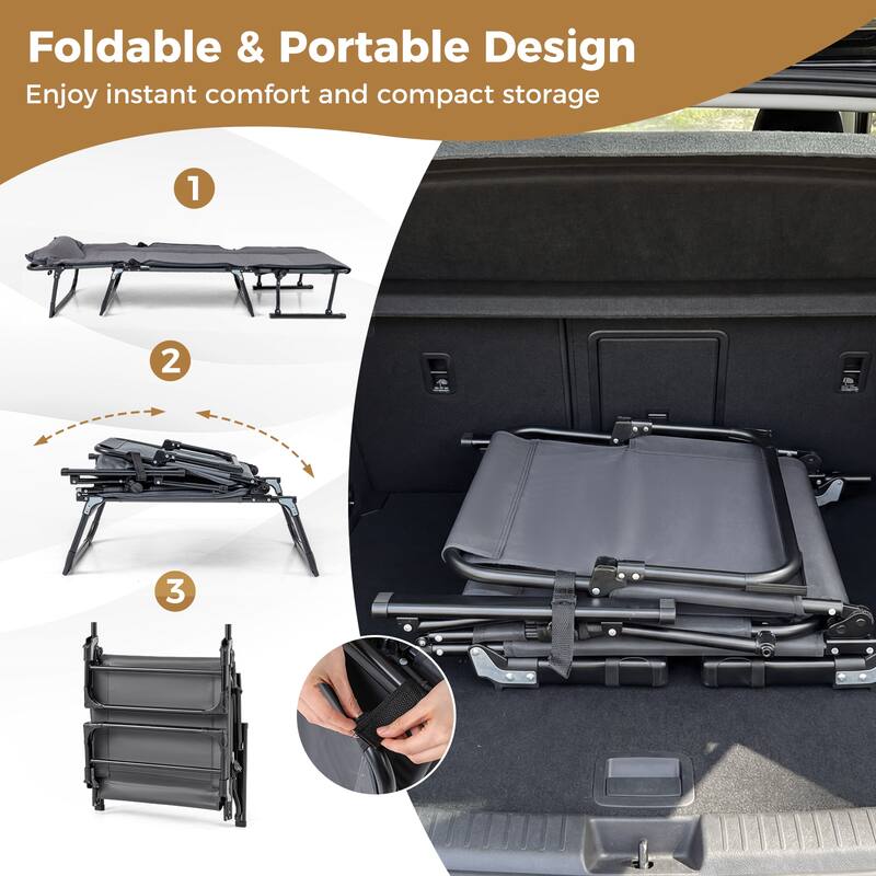 Gymax 3-in-1 Folding Camping Cot w/Mattress&6-Level Backrest Armrests
