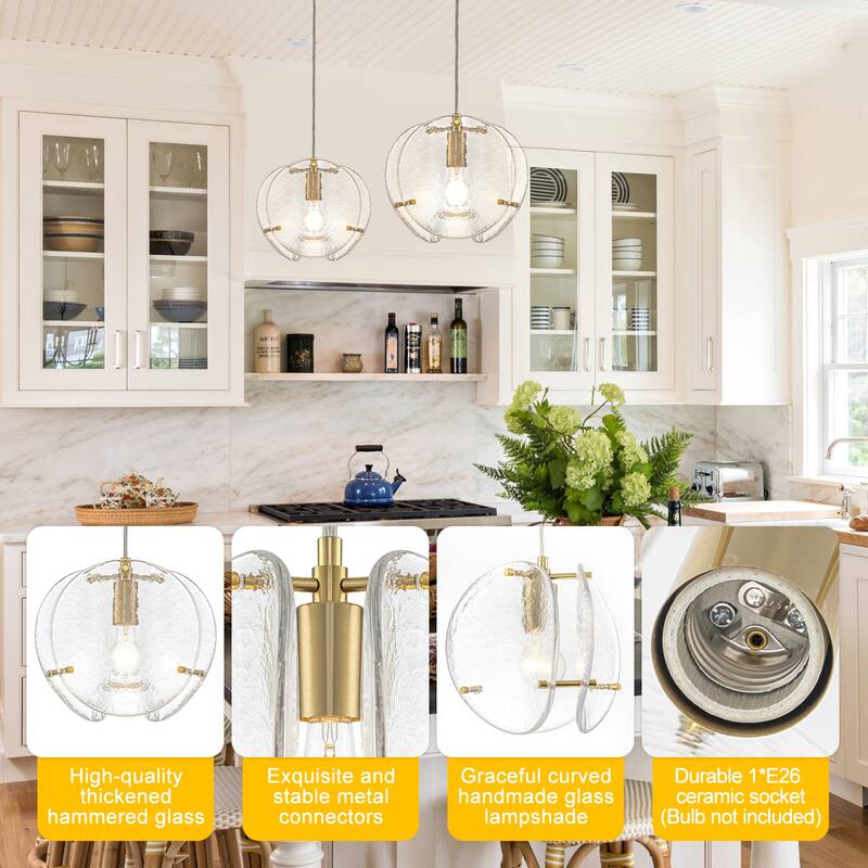 10.6" 1-Light Modern Brass Pendant Light with Clear Glass Shade - Dia.8-in