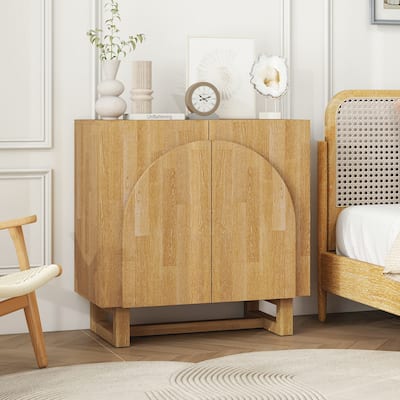 Wood Sideboard Buffet, Storage Cabinet with Adjustable Shelf, Accent Cabinet with Handle-Free Fan-Shaped Doors