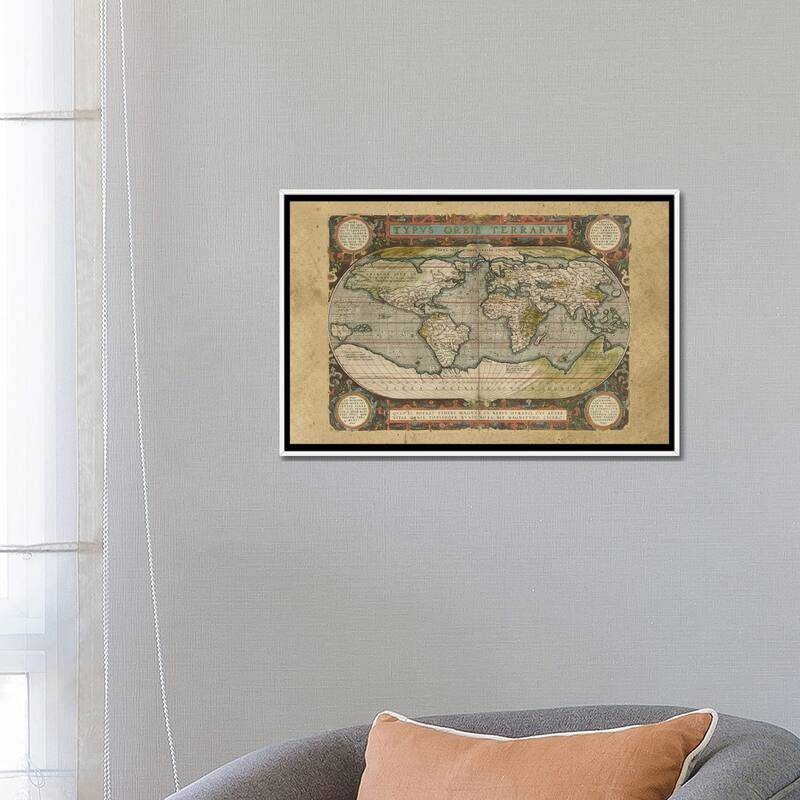 iCanvas "Embellished Antique World Map" by Vision Studio Framed Canvas Print
