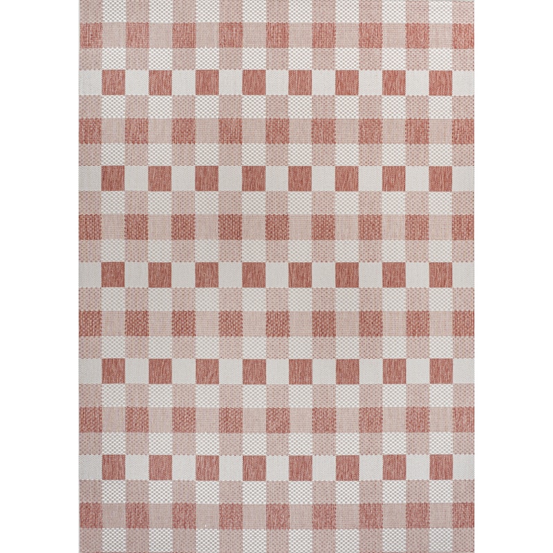 JONATHAN Y Biot Traditional Geometric Bold Gingham Black/Cream Indoor/Outdoor Area Rug - 8 X 10 - Salmon/Cream