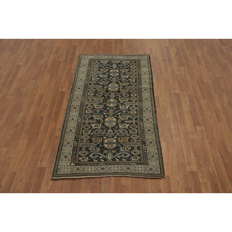 Hand Knotted Oriental 100% Wool Carpet Traditional Tribal Greys & Charcoal Kazak Area Rug - 6' 1'' X 3' 3''