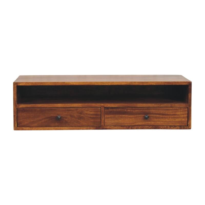 Artisan Furniture Solid Wood Lunar 2 Drawer Chestnut Wall Mounted Media Unit