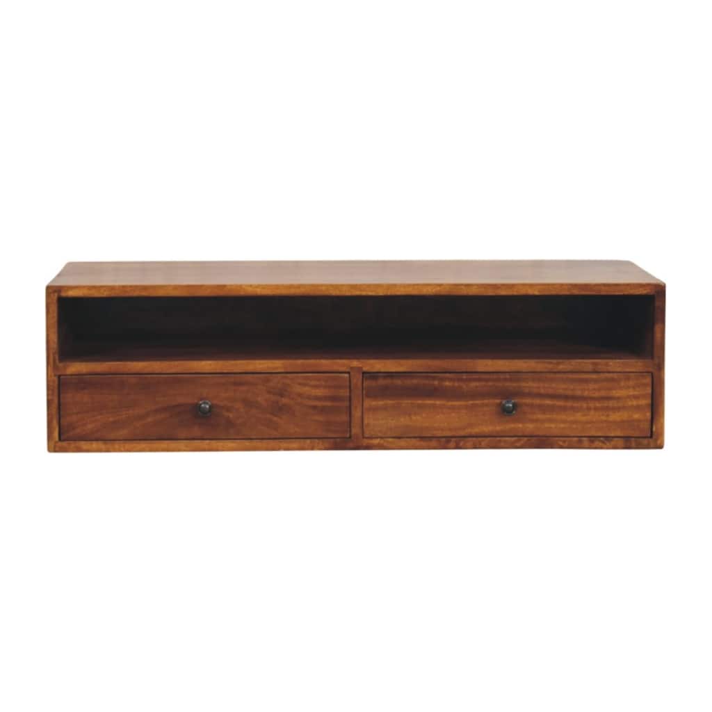 Artisan Furniture Solid Wood Lunar 2 Drawer Chestnut Wall Mounted Media Unit