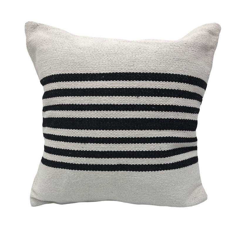 Sevita Black/White Striped Natural Cotton Square Throw Pillow, Set of 2 - Pillow Sets - 22" x 22" - Polyester - Black/White - Set of 2