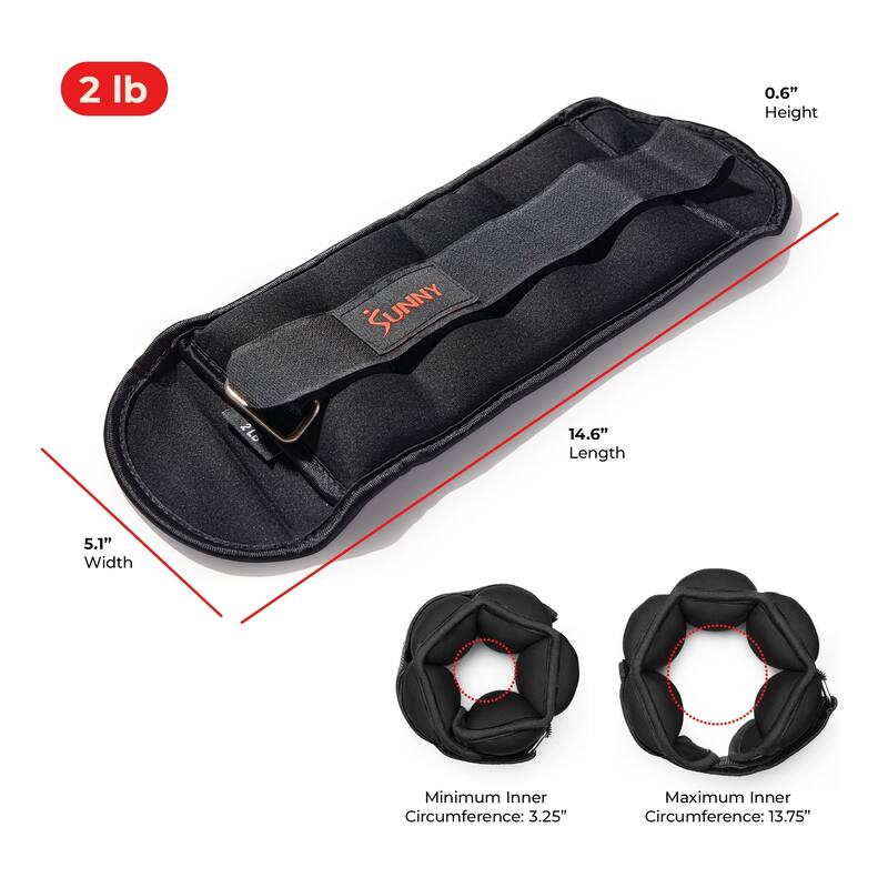 Sunny Health & Fitness Ankle Weight 2-Pound (Pair) - SF-WA01-2 - Black