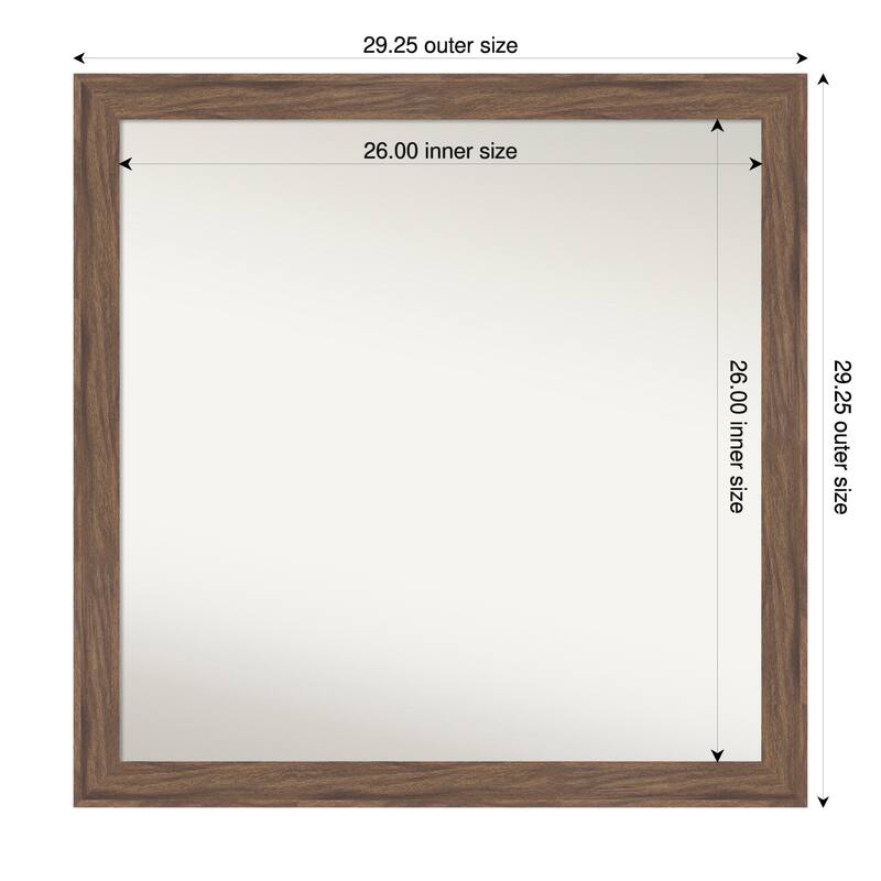 Pia Medium Brown Narrow Non-Beveled Framed Bathroom Vanity Wall Mirror - Pia Medium Brown Narrow - 29 x 29 in