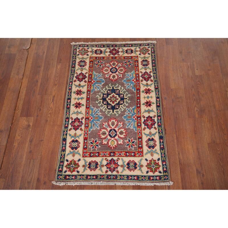 Traditional Kazak Oriental Foyer Rug Hand-Knotted Wool Carpet - 1'11" x 3'0"