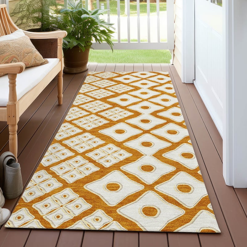 Machine Washable Indoor/ Outdoor Chantille Diamond Geo Rug - Orange - 2'3" x 7'6"