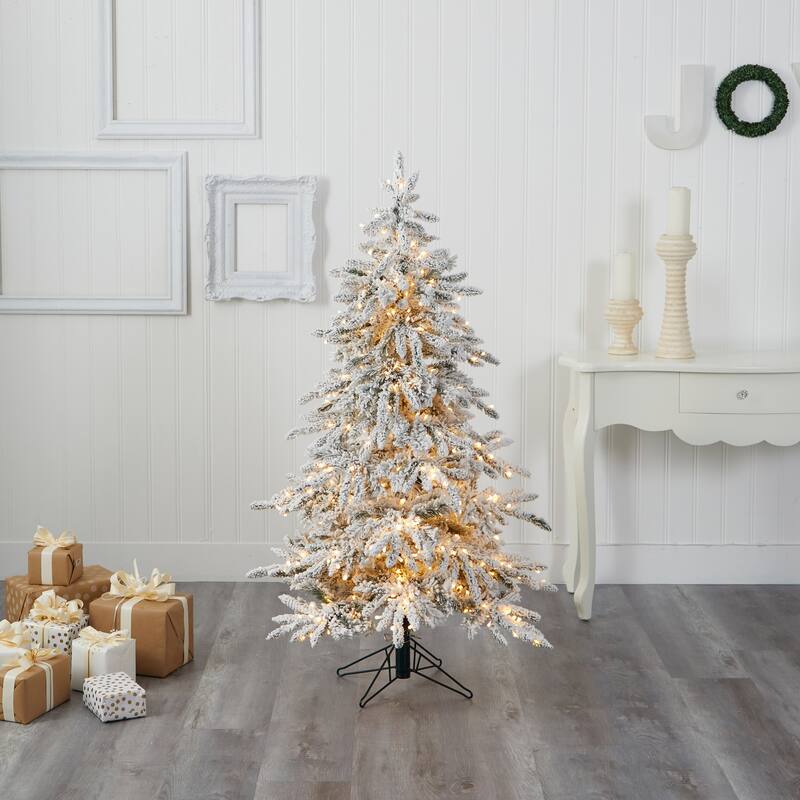 5ft Artificial Christmas Tree with Warm Lights & Bendable Branches - Holiday Decor - White - 60