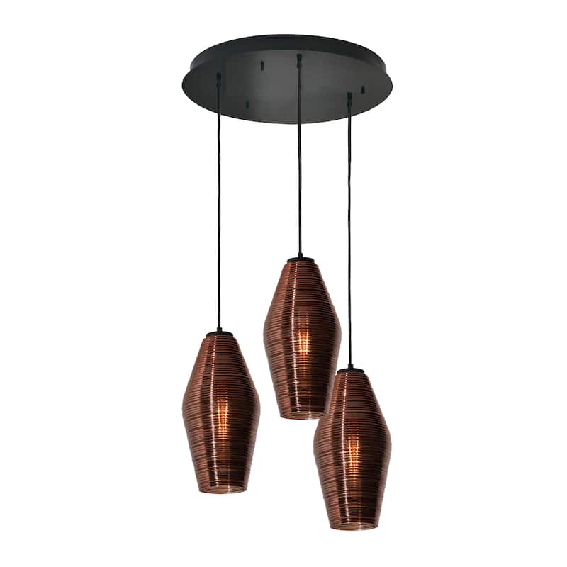 Mila 3 Light Round Pendant - Black/Copper Shades