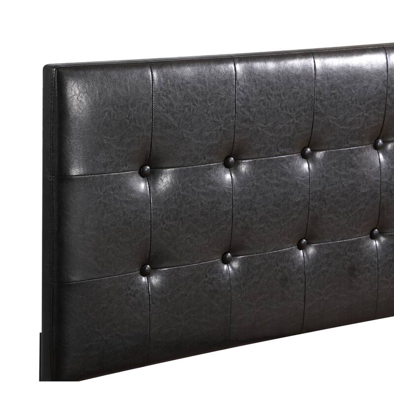 Twin Bed with Tufted Headboard & Slats - HomeStock Black Metal Frame (42"x77"x48")