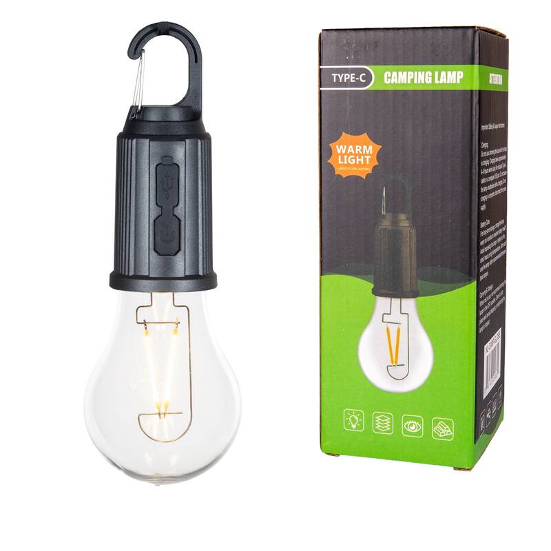 Festive Living Rechargeable Camp Light, Warm White LED Globe, USB-C Recharging - String Lights - Clear