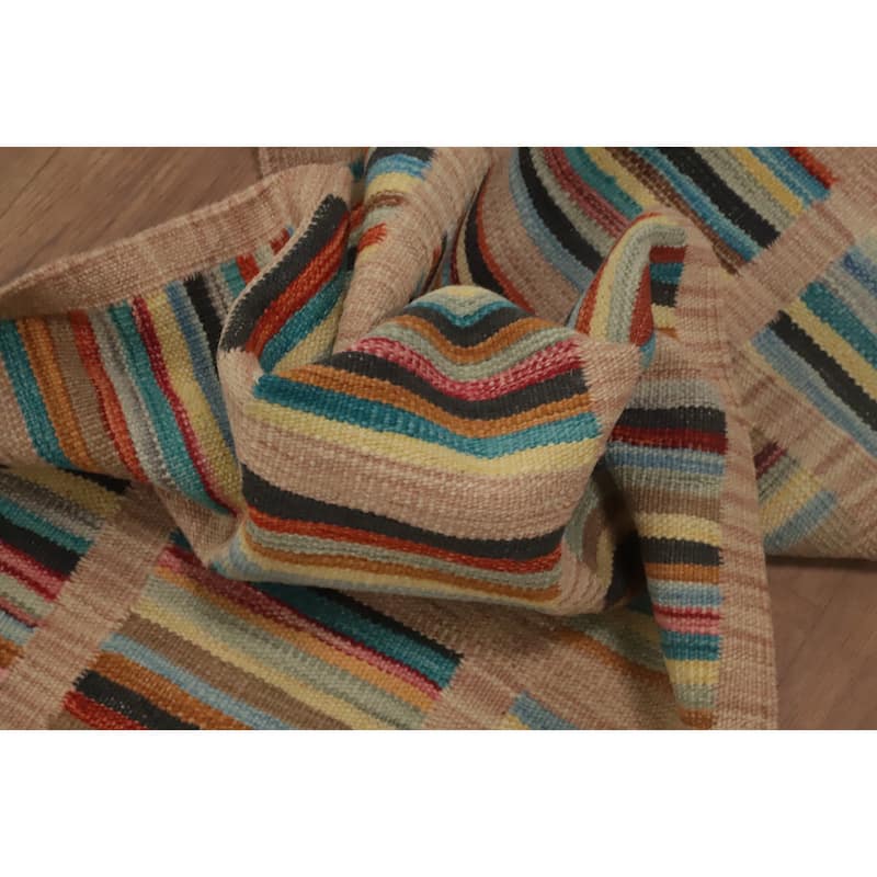 Hand Woven Oriental 100% Wool Carpet Southwestern Modern Multi-Colored Kilim Runner Rug - 6' 0'' X 2' 0''