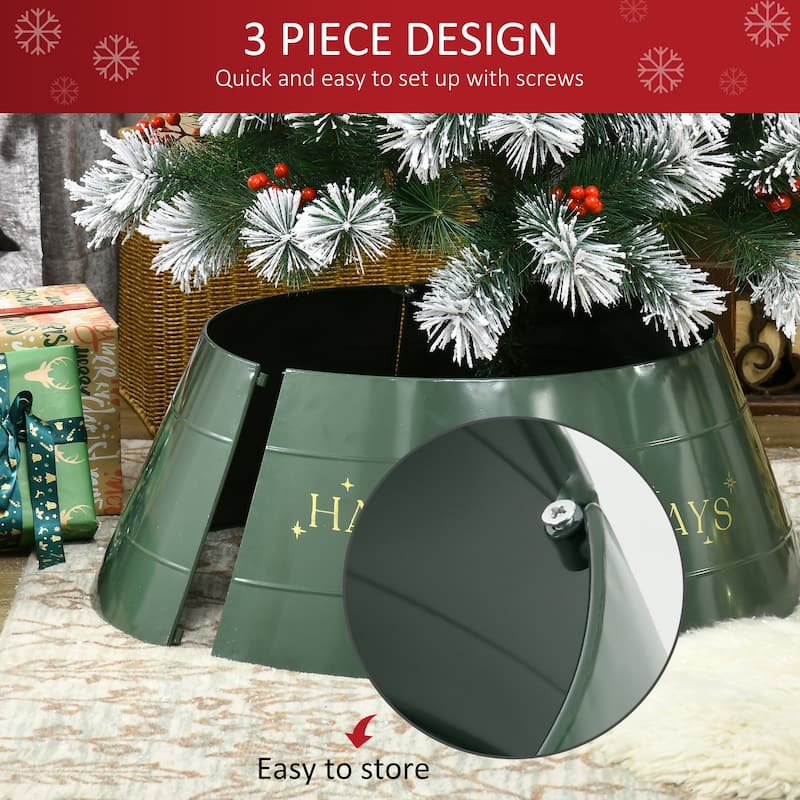 Green Christmas Tree Collar with Gold “HAPPY HOLIDAYS” Design and Hide Tree Stand & Protect Pets - 26" x 11" H
