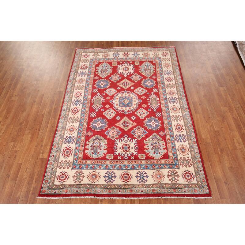 Kazak Oriental Area Rug Handmade Traditional Red Wool Carpet - 5'5" x 7'9"