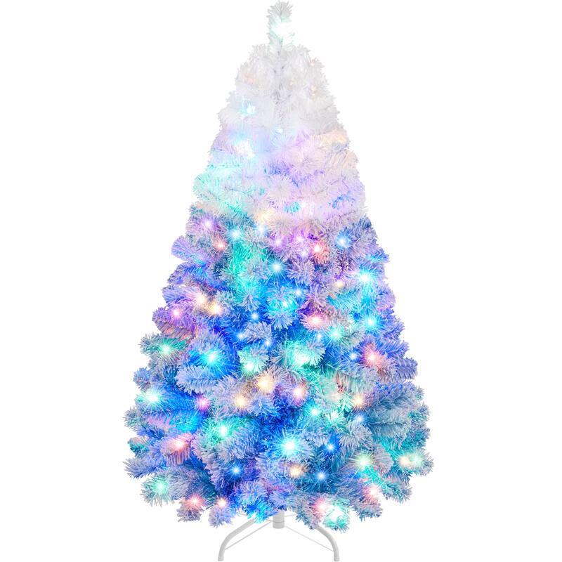 Yaheetech Pre-lit 4.5ft/6ft/7/5ft Flocked Artificial Christmas Tree with Foldable Stand, Lake Blue Gradient