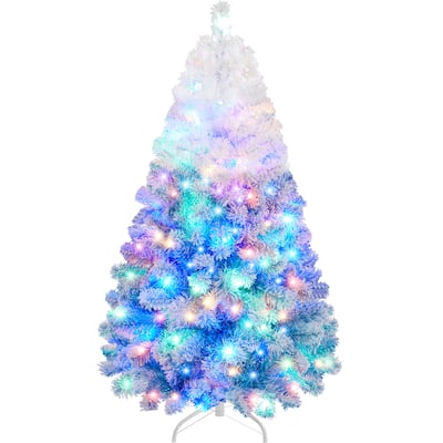 Yaheetech Pre-lit 4.5ft/6ft/7/5ft Flocked Artificial Christmas Tree with Foldable Stand, Lake Blue Gradient