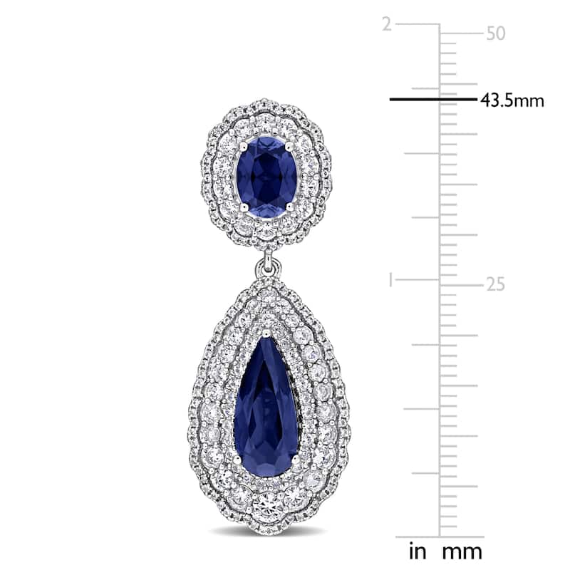 Miadora 19 1/4ct TGW Created Blue and White Sapphire Drop Earrings Sterling Silver